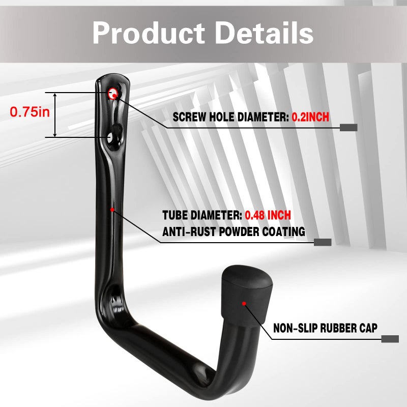 Dreecy J Utility Hooks For Hanging Heavy Duty Garage Storage Utility Hooks For Garage Wall, Color Black, 5 Pack - Image 3
